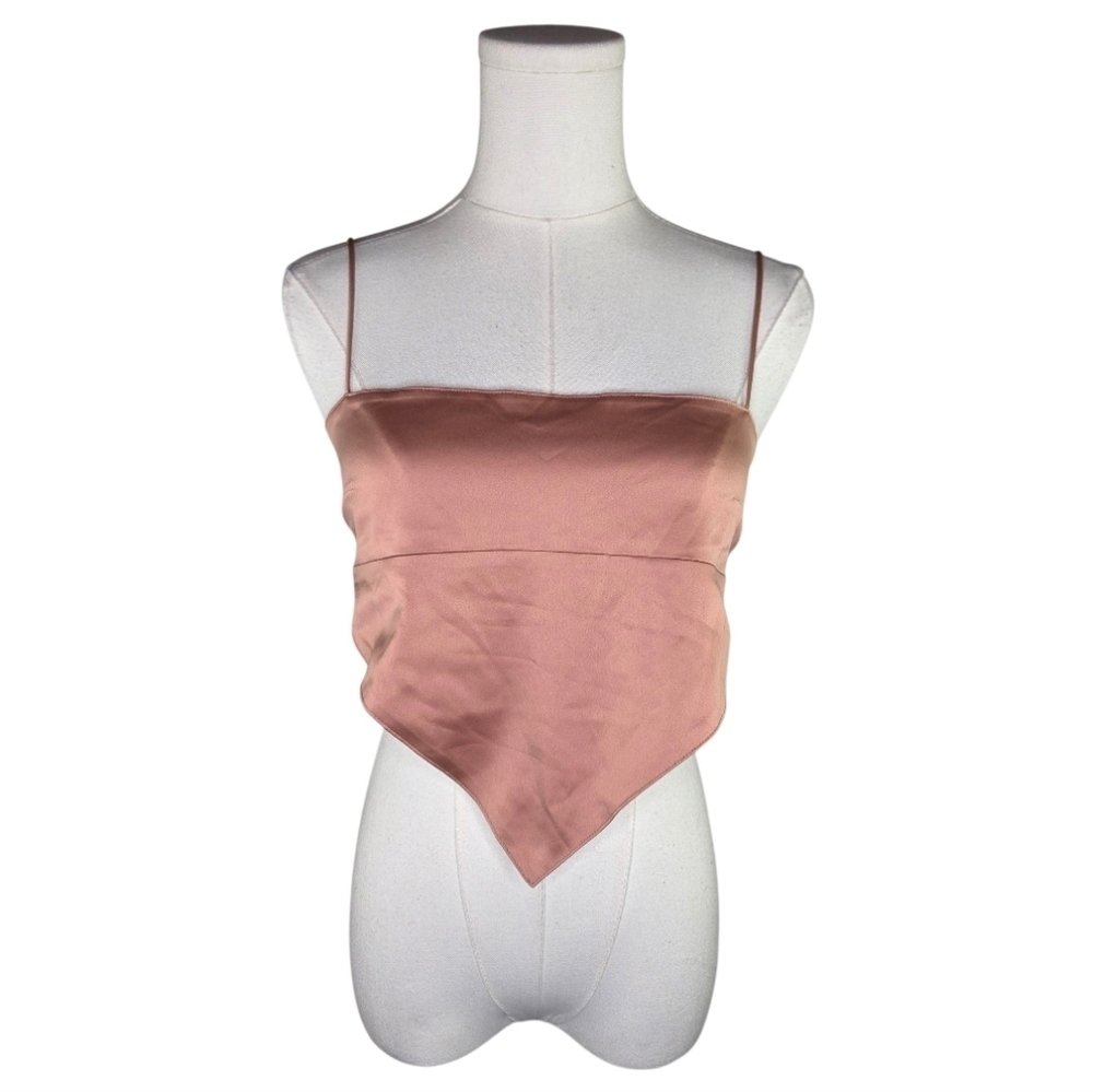 Danielle Bernstein Satin Tie Back Handkerchief Cami Top Blush Pink Small
